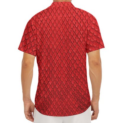 Red Python Snakeskin Print Men's Deep V-Neck Shirt