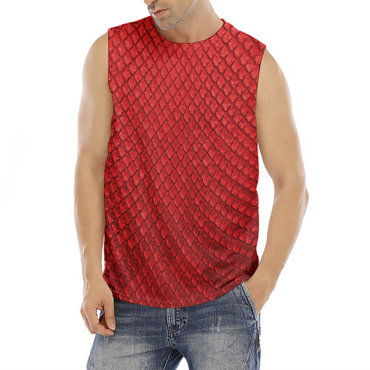 Red Python Snakeskin Print Men's Fitness Tank Top