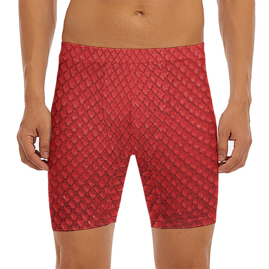 Red Python Snakeskin Print Men's Long Boxer Briefs