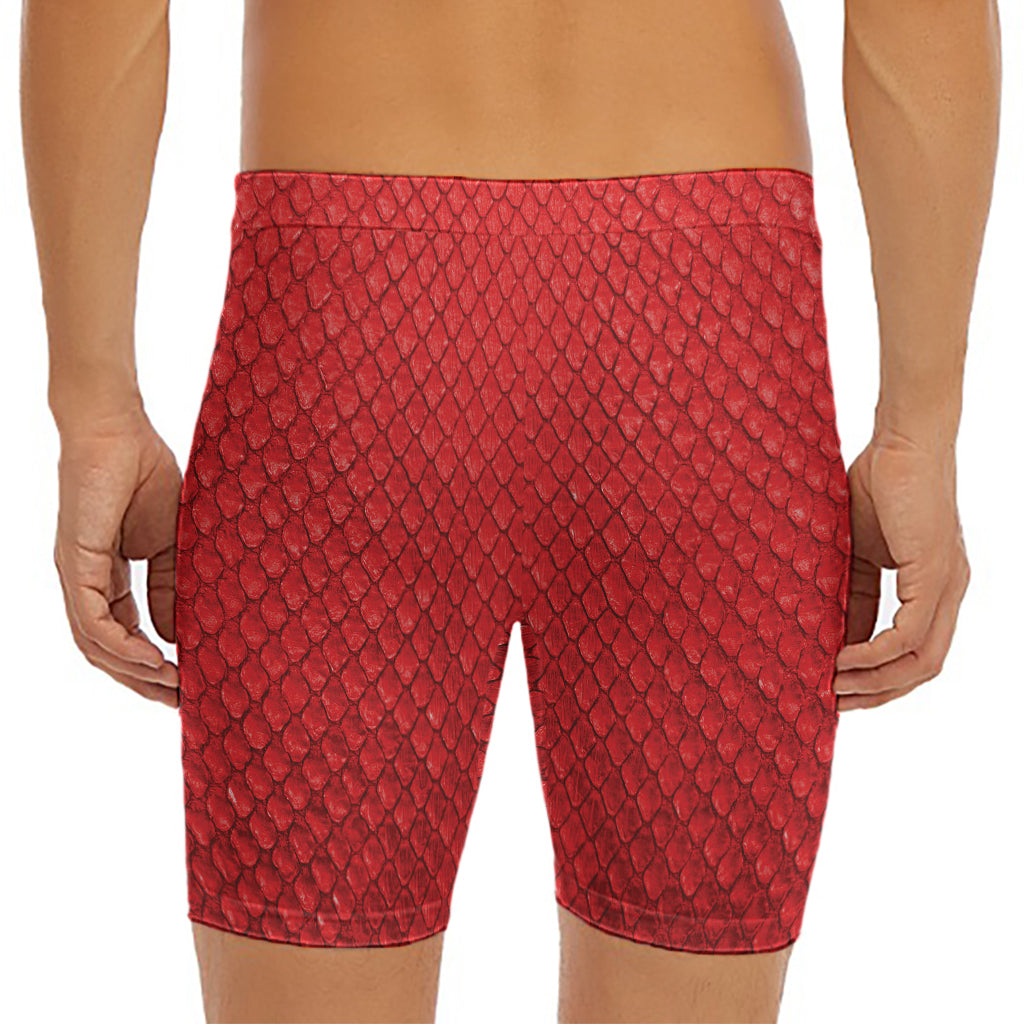 Red Python Snakeskin Print Men's Long Boxer Briefs