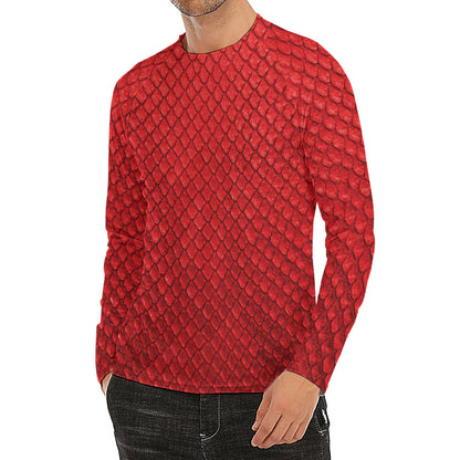 Red Python Snakeskin Print Men's Long Sleeve Rash Guard