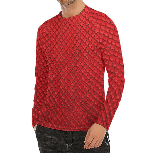 Red Python Snakeskin Print Men's Long Sleeve Rash Guard