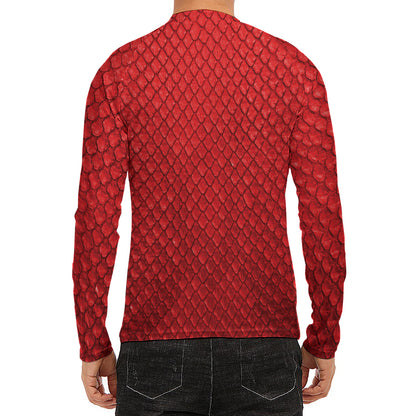 Red Python Snakeskin Print Men's Long Sleeve Rash Guard