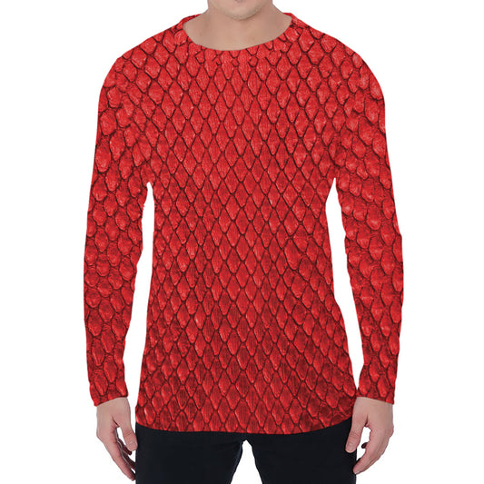 Red Python Snakeskin Print Men's Long Sleeve T-Shirt