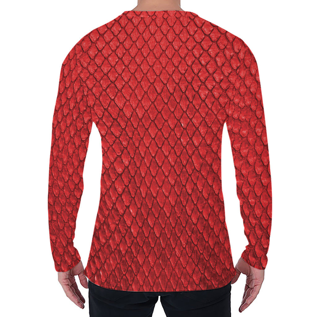 Red Python Snakeskin Print Men's Long Sleeve T-Shirt