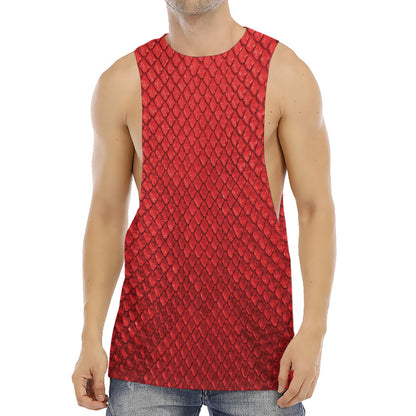 Red Python Snakeskin Print Men's Muscle Tank Top
