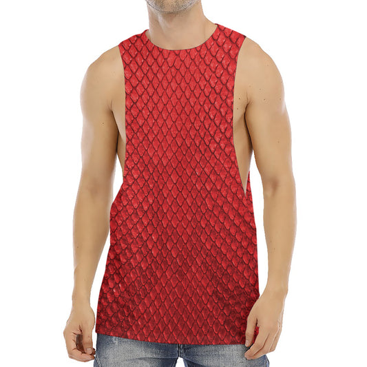Red Python Snakeskin Print Men's Muscle Tank Top