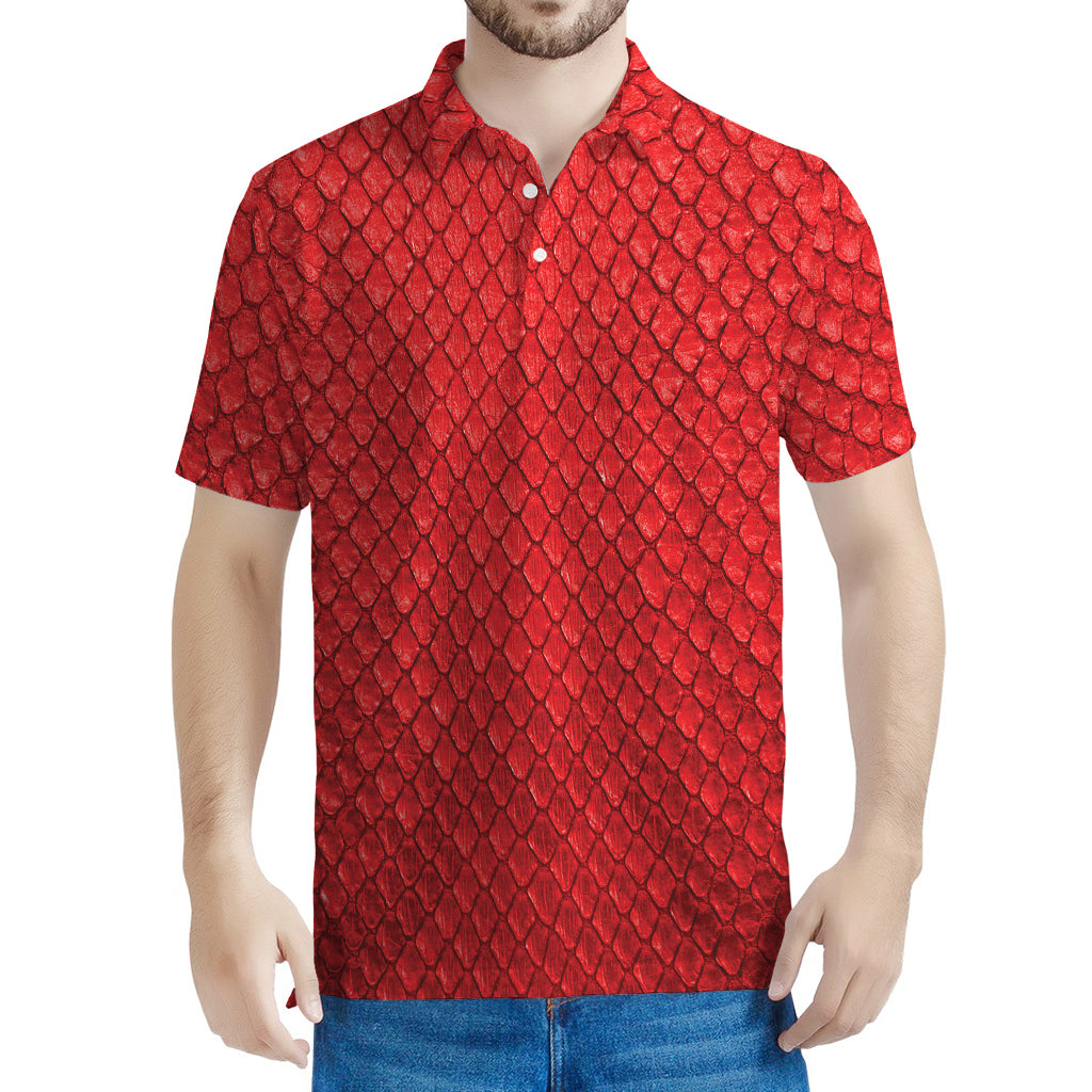 Red Python Snakeskin Print Men's Polo Shirt