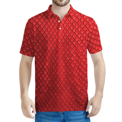 Red Python Snakeskin Print Men's Polo Shirt