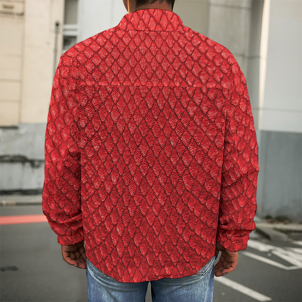 Red Python Snakeskin Print Men's Shirt Jacket