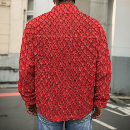 Red Python Snakeskin Print Men's Shirt Jacket