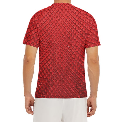Red Python Snakeskin Print Men's Short Sleeve Rash Guard