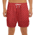 Red Python Snakeskin Print Men's Split Running Shorts