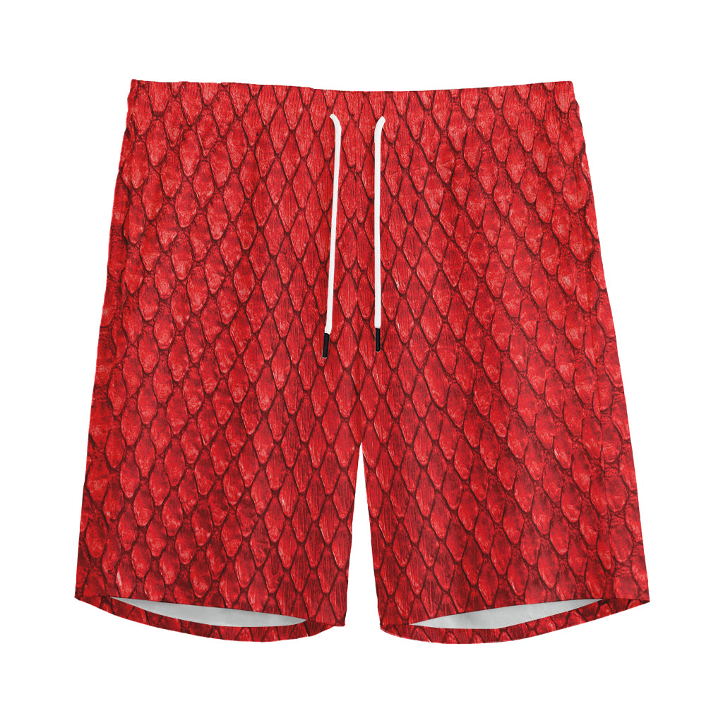 Red Python Snakeskin Print Men's Sports Shorts