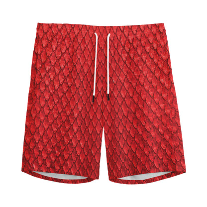 Red Python Snakeskin Print Men's Sports Shorts