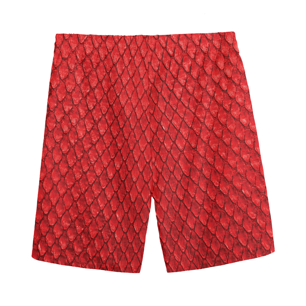 Red Python Snakeskin Print Men's Sports Shorts