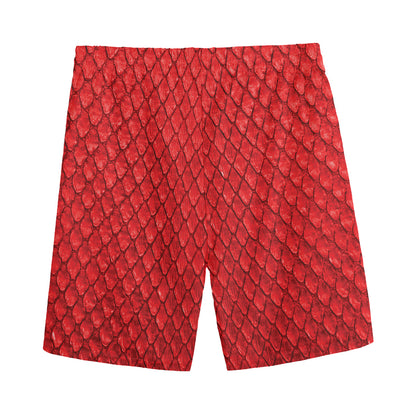 Red Python Snakeskin Print Men's Sports Shorts
