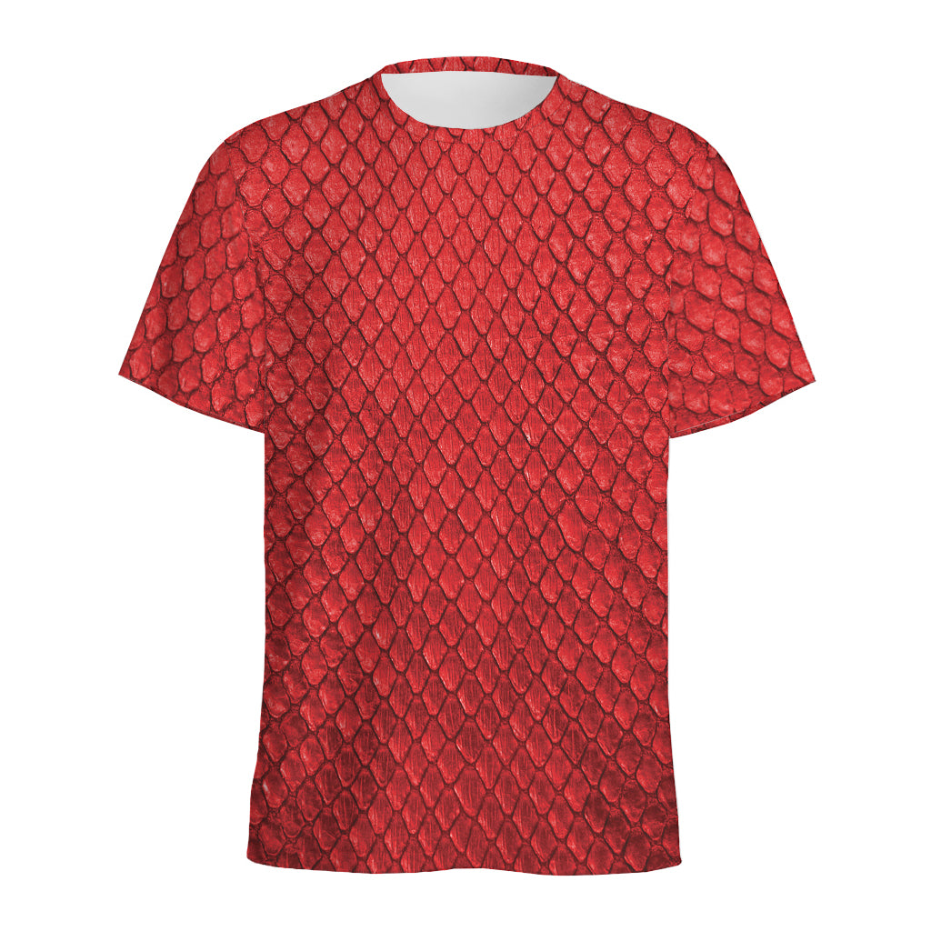 Red Python Snakeskin Print Men's Sports T-Shirt
