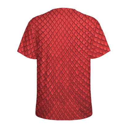 Red Python Snakeskin Print Men's Sports T-Shirt