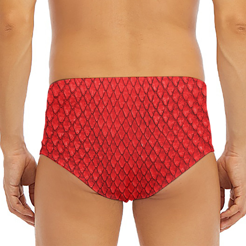 Red Python Snakeskin Print Men's Triangle Swim Briefs