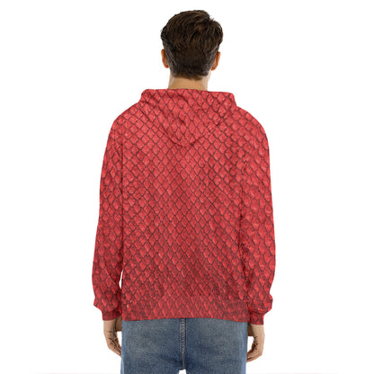 Red Python Snakeskin Print Men's Velvet Pullover Hoodie