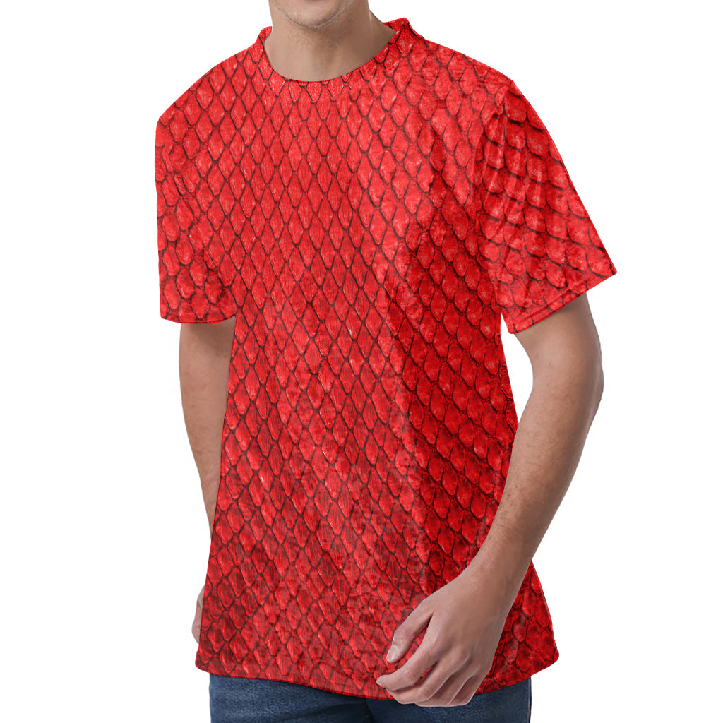 Red Python Snakeskin Print Men's Velvet T-Shirt