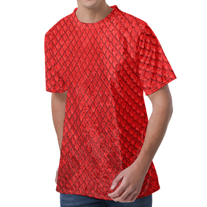 Red Python Snakeskin Print Men's Velvet T-Shirt
