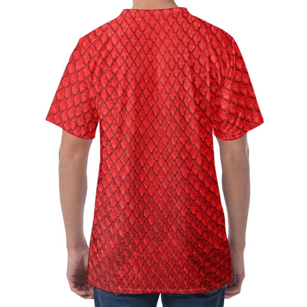 Red Python Snakeskin Print Men's Velvet T-Shirt