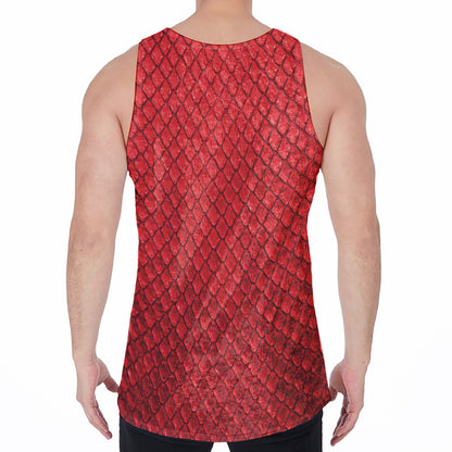 Red Python Snakeskin Print Men's Velvet Tank Top