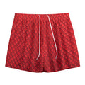 Red Python Snakeskin Print Mesh Shorts