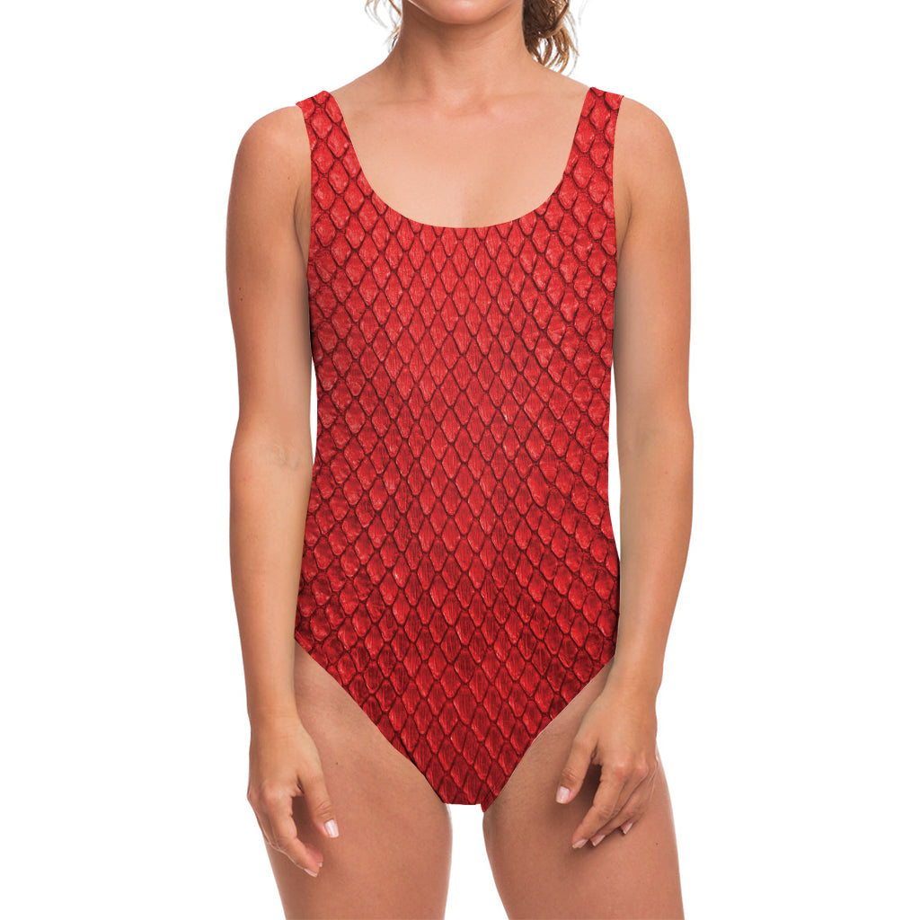 Red Python Snakeskin Print One Piece Swimsuit