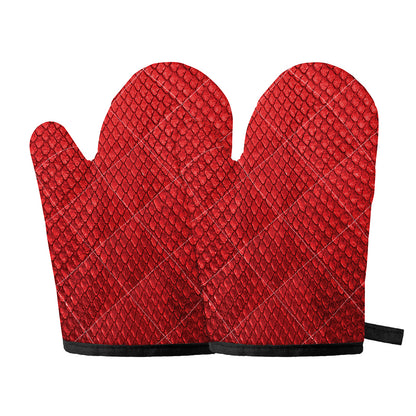 Red Python Snakeskin Print Oven Mitts