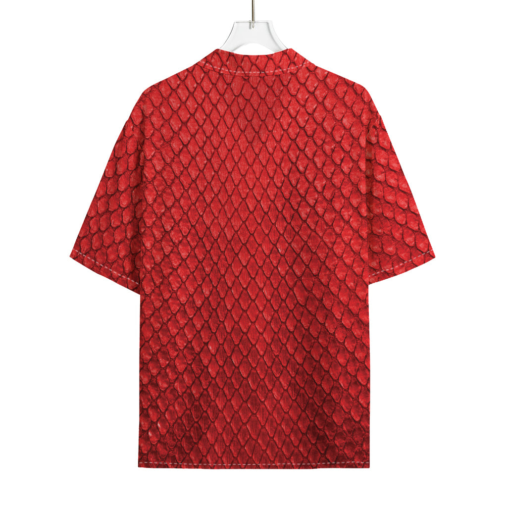 Red Python Snakeskin Print Rayon Hawaiian Shirt