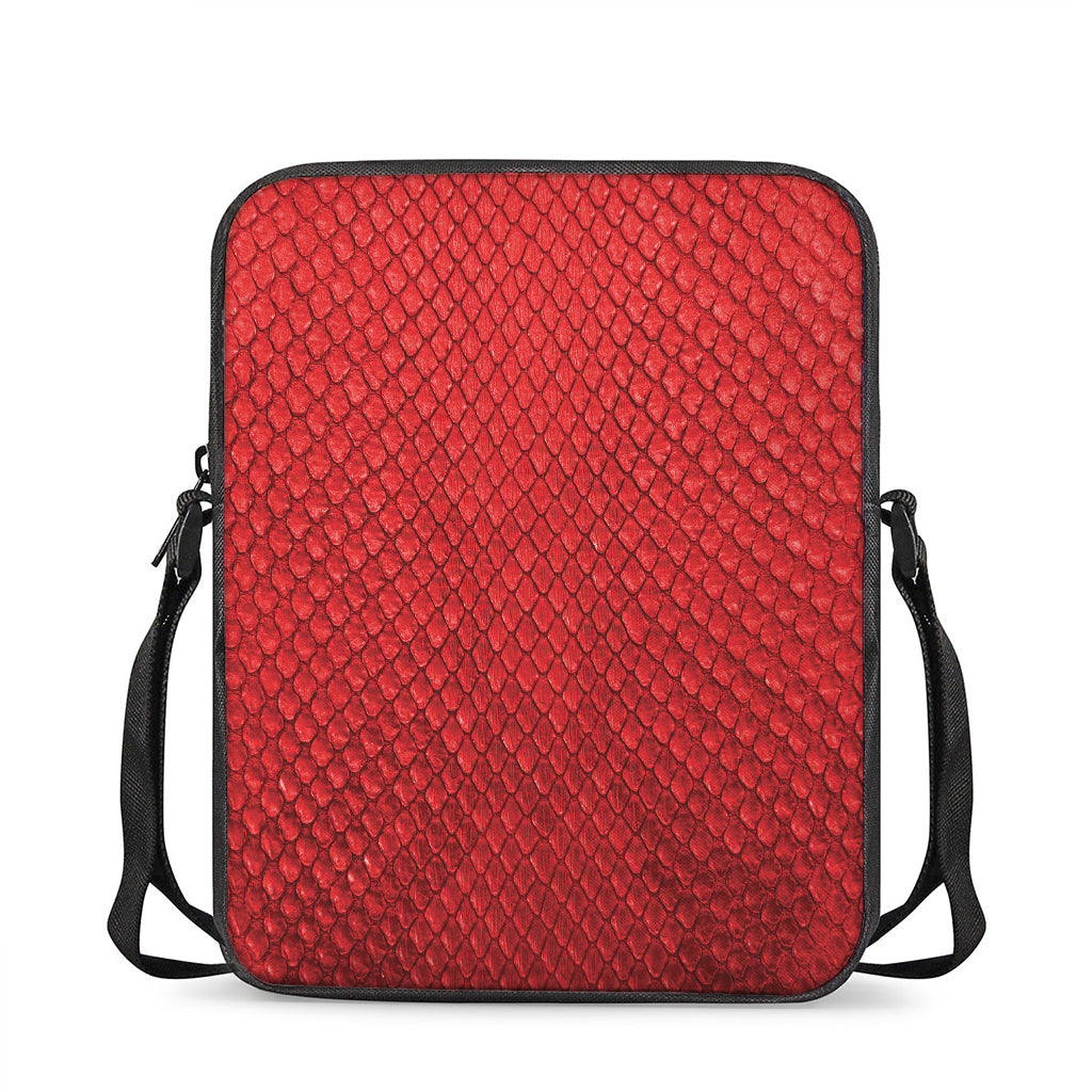 Red Python Snakeskin Print Rectangular Crossbody Bag