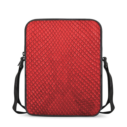 Red Python Snakeskin Print Rectangular Crossbody Bag