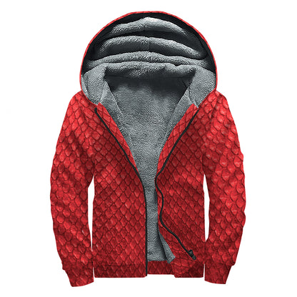Red Python Snakeskin Print Sherpa Lined Zip Up Hoodie