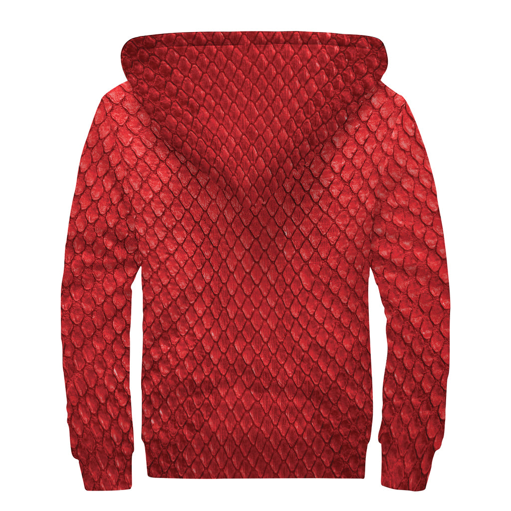 Red Python Snakeskin Print Sherpa Lined Zip Up Hoodie