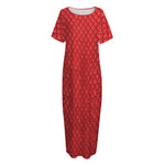 Red Python Snakeskin Print Short Sleeve Long Nightdress