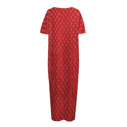 Red Python Snakeskin Print Short Sleeve Long Nightdress
