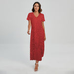 Red Python Snakeskin Print Short Sleeve Maxi Dress