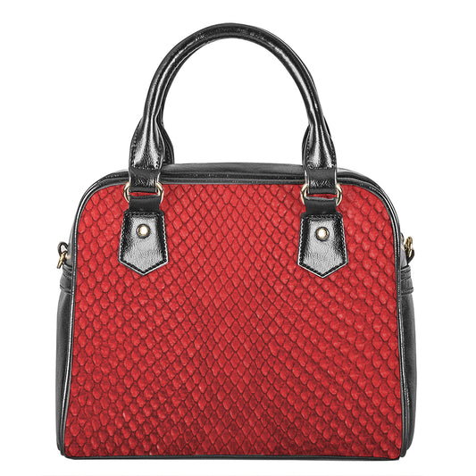 Red Python Snakeskin Print Shoulder Handbag