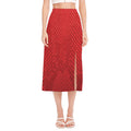 Red Python Snakeskin Print Side Slit Midi Skirt