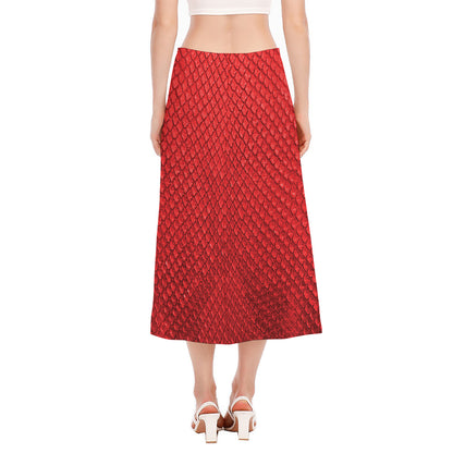 Red Python Snakeskin Print Side Slit Midi Skirt