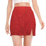 Red Python Snakeskin Print Side Slit Mini Skirt