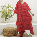 Red Python Snakeskin Print Silk V-Neck Kaftan Dress