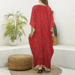 Red Python Snakeskin Print Silk V-Neck Kaftan Dress
