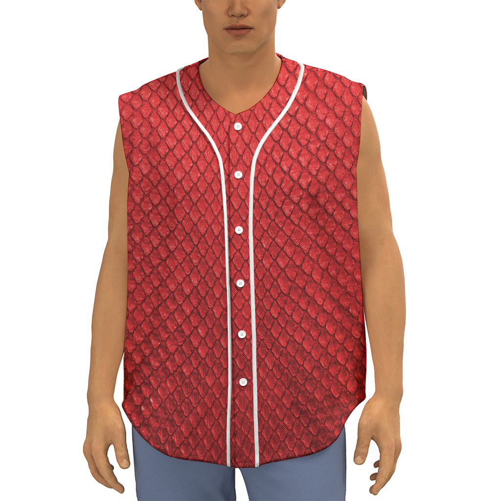 Red Python Snakeskin Print Sleeveless Baseball Jersey