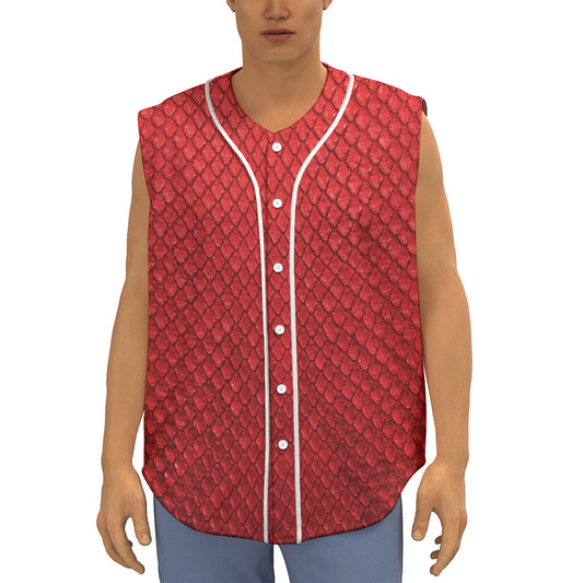 Red Python Snakeskin Print Sleeveless Baseball Jersey