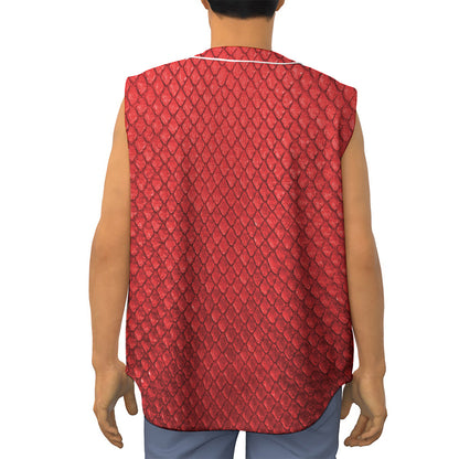 Red Python Snakeskin Print Sleeveless Baseball Jersey