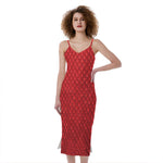Red Python Snakeskin Print Slim Fit Midi Cami Dress
